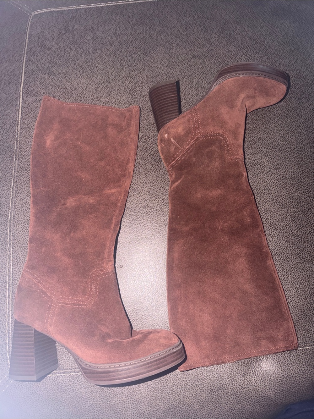 Brown Suede Mid-Calf Block Heel Boots - Women